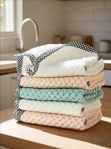 1 pièce/5 pièces Serviettes épaisses, douces et absorbantes, réutilisables, lavables en machine, convenant pour la cuisine, la salle de bain, la voiture, les fenêtres, les fournitures de nettoyage, le nettoyage de la maison, le nettoyage de la cuisine, le nettoyage de fête