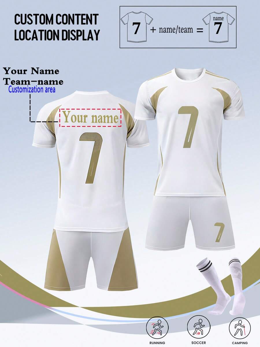 [Produkt niestandardowy] Spersonalizowana koszulka z imieniem, personalizacja drużyny / 2-częściowy zestaw 2025 Riyadh Victory, ten sam styl, nr 7, młodzieżowa koszulka piłkarska dla chłopców / strój dla chłopców - szybkoschnący, oddychający, koszulka z okrągłym dekoltem, zestaw z koszulką i spodenkami, garnitur dla chłopców / odzież sportowa / odzież treningowa i codzienna, idealny wybór na zewnątrz