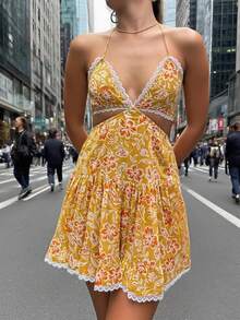 Women's Printed Waistband Dress Enhances Your Style - Various Colors And Sizes, Comfortable, Elastic, Cool, Slimming For Daily Wear, Essential For Travel And Vacation, A Must-Have Gift For Graduation Season, Wedding Season - Orange - View 2