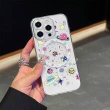 Funda para teléfono con estampado de astronauta espacial. Compatible con phone 11, 13, 14 Pro, 15 Pro y 16 Pro. Carga inalámbrica magnética. Ideal para regalar. - transparente - Ver 1