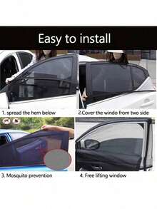 2/4 片装汽车座椅靠背防蚊网状遮阳帘，黑色网状车窗侧遮阳帘，不遮挡视线，透气不影响车窗卷绕