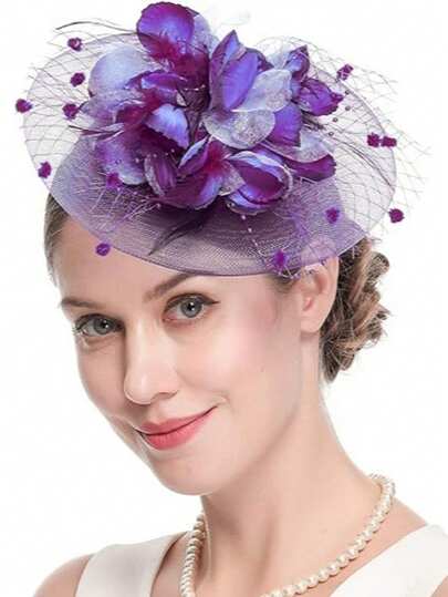 Fascinators Hats For Women Tea Party Hat Feather Mesh Headband Vintage Lace Cocktail Headwear Veil Hair Clip Church Valentine's Day Accessories