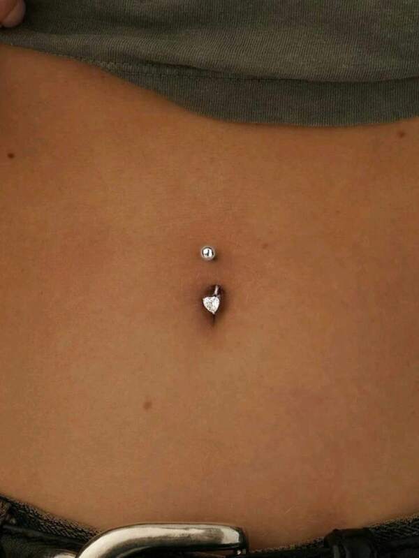 1pc Elegant Petite Stainless Steel Rhinestone Heart Navel Ring, Suitable For Parties And Gatherings, Jewelry Gift For Friends