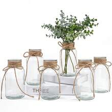 Bình hoa trong suốt 3/6 chiếc, Bình thủy tinh cổ điển dùng làm vật trang trí trung tâm tiệc cưới kiểu nông trại, Bình hình trụ dùng để trang trí bàn tiệc, trang trí nhà, cắm hoa, phong cách mộc mạc, quấn dây thừng - Nhiều màu - Xem 4