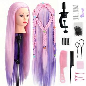Mannequin Head With Hair, Doll Head For Hair Styling Training Head Manikin Practice Cosmetology Doll Head Styling Hairdressing Training Braiding Heads With Clamp Holder For Cosmetology & Hairdresser