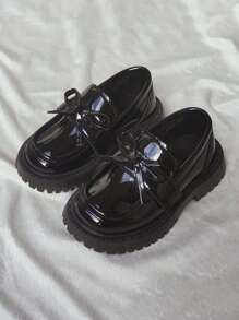 2025新款蝴蝶结百搭儿童皮鞋韩版时尚女童平底鞋适合学生舞会 - 黑色 - 查看 5