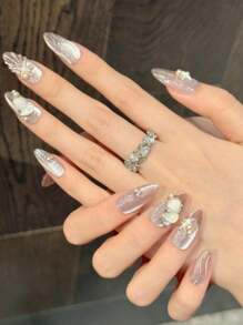 10Pcs Long Stiletto Handmade Press On Nails For Party And Daily Wear,Pink Nails,Pearl Shell Stereo Starfish Cat'S Eye.Long Nail,Easy To Wear 10Pcs Y2K Handmade Press On Nails,Summer Nails ,Summer Style,Suitable For Girls And Women Festivals Parties And Daily Wear Nail Supplies Nails