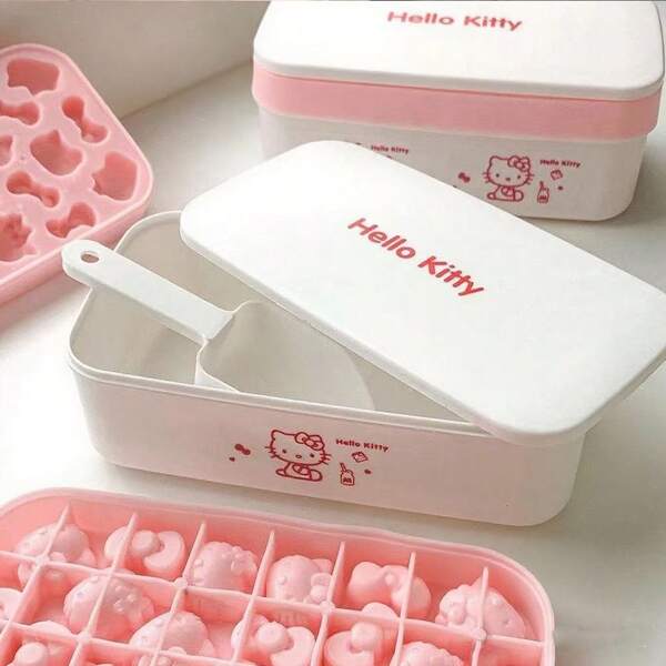 Sanrio Hello Kitty Silicone Ice Cube Mold - Pressed Type Ice Storage Box With Cute Ice Cube Mold With Lovely Tricomi Figure