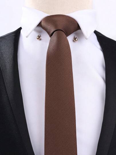 1pc Brown Tie, Men's Solid Color Fashionable Striped Tie, Suitable For Weddings, Parties, Formal Wear, Parties, Business Ties Men Necktie