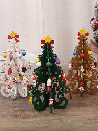 1 pieza Adorno de árbol de Navidad de madera como regalo de Navidad, decoración navideña con 6 piezas de árbol y pequeños adornos colgantes