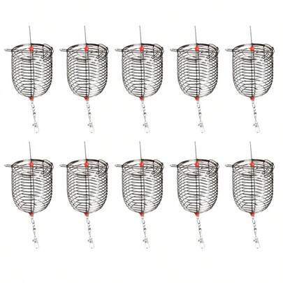 10PC Stainless Steel Fishing Lure Cage S/M/L Baits Cage Fishing Trap With Round Bottom Basket Serves Holder Fishing Tackle