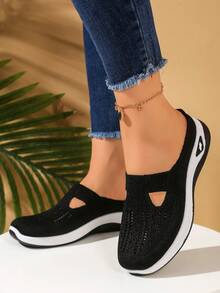 2025 新款女士透气网眼一脚蹬穆勒鞋，透气镂空设计，一脚蹬休闲鞋，舒适休闲百搭 - 黑色 - 查看 5