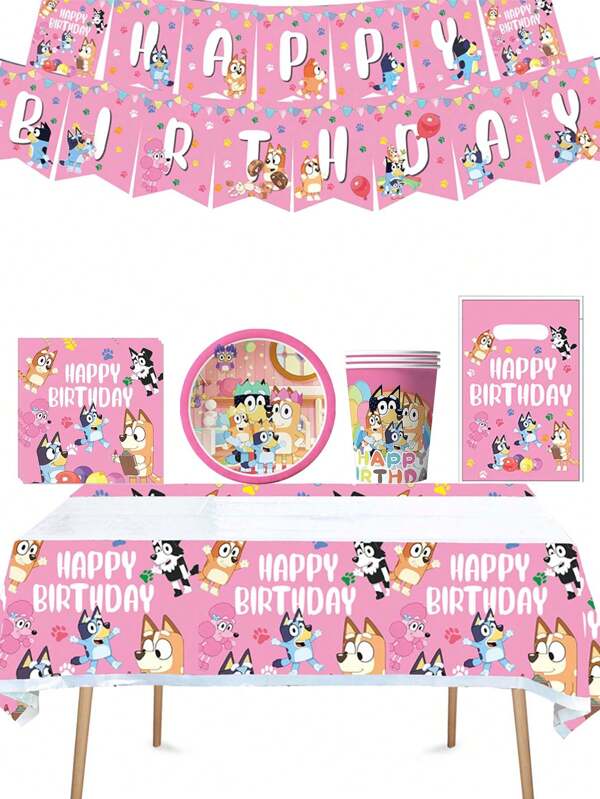 Bluey 1/10/20/41 piezas Juego de Bingo de la Familia y Amigos de Bluey Decoración de Fiesta de Cumpleaños de Perro Caja Ciega Vajilla Fondo de Foto Mantel Mesa Pancarta Plato de Papel Taza de Papel Servilleta Regalo de Navidad