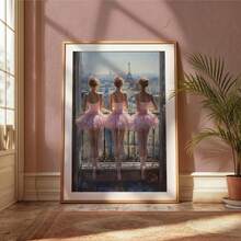 巴黎芭蕾舞女演员墙艺术 - 三个女孩面对埃菲尔铁塔，优雅的芭蕾舞者印刷品，法式浪漫装饰，梦幻舞蹈海报帆布画海报和印刷品墙艺术图片可用于客厅装饰可选框架 - 彩色 - 查看 7
