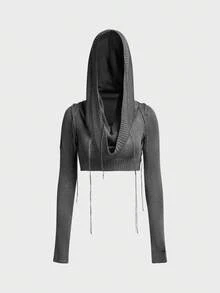 Y2K Collegiate Sexy Cropped Fringe Hooded Top Pullover, Casual Comfortable Suitable For Back To School Season