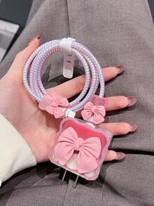 5个/套蝴蝶结充电线保护套，适用于18/20W美规充电器，1.5米防断数据线 - 彩色 - 查看 2