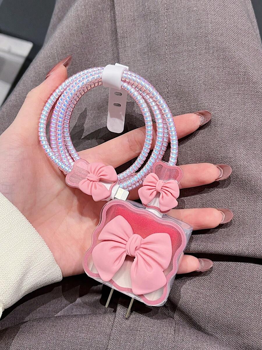 5个/套蝴蝶结充电线保护套，适用于18/20W美规充电器，1.5米防断数据线