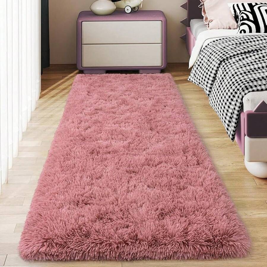 Soft Fluffy Shag Throw Area Rug, 2x4 Black, Non-Slip Bedroom, Hallways, Bedside, Dorm, Living Room - Long Shaggy Rug - 腮紅粉紅 - 查看 1