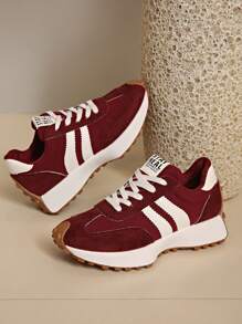 Retro Thick Sole Sneakers, Thickened Upper, Suitable For Running, Women - Red - View 6