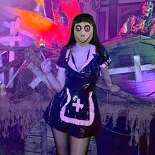 MOMO Mask For Adults - Terrifying Latex Horror Mask With Long Black Wig, Creepy Halloween Demon Costume, Perfect For Scary Cosplay Themed Party Props - 白色 - 查看 6