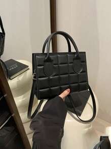 1 pieza Bolso con textura de moda, con relieve en forma de rombo, para uso diario