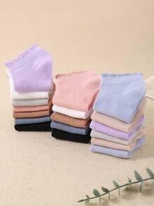 9 Pairs Girls' Breathable Boat Socks - Solid Colors With Lace Trim, Soft & Comfy For School, Play, Party - Cute Kids Sock Gift Set (Forest Style) Kids Socks Ankle - Multicolor - View 2