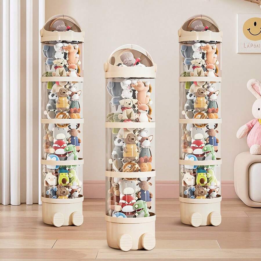 LOVEWE Multi-Functional Transparent Doll And Plush Toy Storage Rack - Waterproof Round Toy, Doll, And Puppet Organizer - Perfect Home Organization Solution And Gift Idea For Christmas And New Year - Cream - View 1