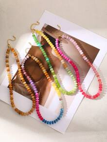 1条波西米亚风海洋灵感Y2K创意时尚手链：优雅精致，奢华简约。彩色天然石珠弹力手链，适合女士、姐妹或情侣佩戴。是参加舞会、毕业典礼或婚礼的理想之选。这款精美手链可作为日常、约会、派对和假日配饰。是夏季海滩度假的完美之选。彩色珠子象征着好运、浪漫、真挚的爱和繁荣。这款手链有助于缓解焦虑和压力。（珠子颜色随机搭配） - 彩色 - 查看 9