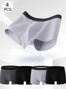 4 件男士内裤套装，休闲平角内裤和短裤，透气弹力平角内裤和运动短裤，4 件套柔软松紧腰平角内裤，舒适休闲风格 - 彩色 - 查看 2