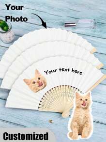 Evantai de nuntă alb personalizat cu fotografie și nume de animal de companie, LOGO, evantai clasic DIY, ornamental de înaltă calitate, personalizat, elegant, rafinat, personalizat, cadouri ideale unice pentru ea, iubit, prietenă, tată, familie, mamă, prieteni