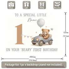 1 Stück individuell anpassbarer Name, Alter, Nummer, Teddybär Geburtstags Hintergrund Stoff, süßes Cartoon Porträt buntes Banner, personalisierter Geburtstag, Baby-Dusche Party Kuchen Tisch Hintergrund, Fotografie Vinyl Banner