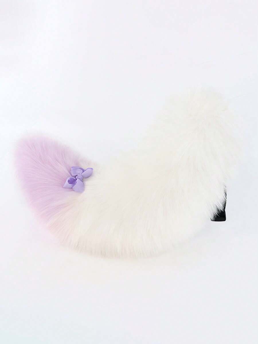 Fox Tail Costume Cosplay Handmade Animal Tail Plush Fluffy Tail Multi-Color Simulation Dog Tail Lolita Fox Comic Exhibition Accessories Halloween Party Cute Accessories - Trắng tím - Xem 1