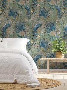 Papier peint autocollant amovible vintage à fleurs bleues et paon. Papier peint autocollant amovible et imperméable pour dosseret de cuisine, armoire, papier peint, stickers muraux, décoration murale, décoration de chambre, décoration de cuisine, décoration de la maison