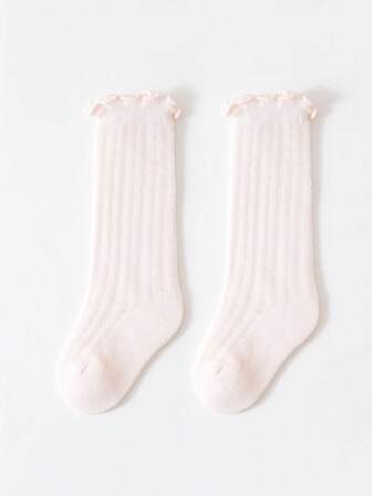 1 Pair Kids Knee-High Socks, Pink Ruffle Edge Mesh Versatile All Season Socks, Infant Mid-Calf Socks