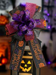 1 pieza Lazo de decoración de Halloween, estilo espeluznante, texto Feliz Halloween, lazo con estampado de telaraña, calabaza y sombrero de bruja, con capa de malla y purpurina, adecuado para coronas, puerta principal, paredes, ventanas, chimeneas, envolver regalos, decoración de fiestas, decoración de entrada de casa embrujada, decoración del hogar, decoración de la habitación - Multicolor - Ver 9