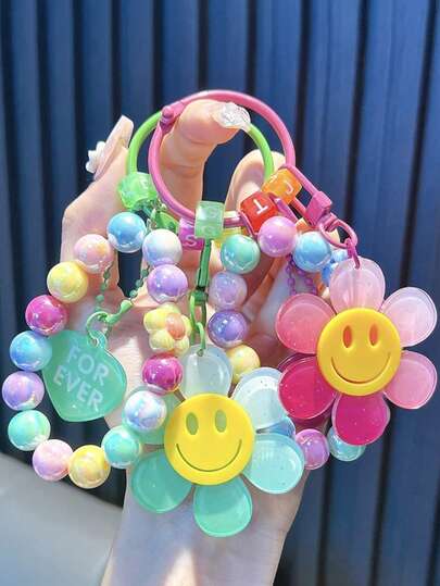 1pc Colorful Sunflower Keychain With "FOR EVER" Charm - Beaded Acrylic, Cartoon Design, Keyring, Suitable For Women's Handbags And Accessories, Personalized Gift, Handbag Decor Cute Accessory Keyring Closure Christmas Bag Charms Car Accessaries Teacher Friend Sister Gift Ideas