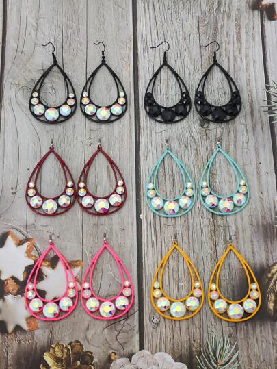 1 Pair Colorful Fashion Asymmetrical Geometric Teardrop & Circle Pendant Earrings For Women