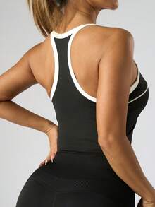 Áo thể thao hai dây phối màu dành cho nữ, có đệm ngực tích hợp, thiết kế lưng chữ Y, áo tập yoga nâng đỡ phù hợp cho tập thể dục, chạy bộ, màu đen mùa hè. - màu đen - Xem 5