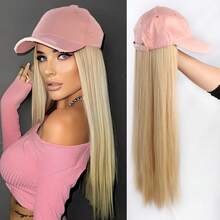 Bright Pink Baseball Cap With Attached Long Curly Wig, Synthetic Fiber Wig, Adjustable Hat For Women - Multicolor - View 12
