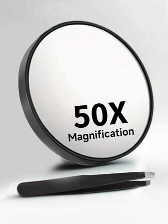 2 pezzi (Specchio di ingrandimento 50x con ventosa e pinzette per rimozione precisa dei peli), Specchio per trucco 50x di ingrandimento, Pinzette per sopracciglia, Accessori per il trucco degli occhi, Adatto per trucco di precisione da vicino e rimozione dei peli, rimozione dei punti neri, pulizia del viso, applicazione di lenti a contatto, ecc.