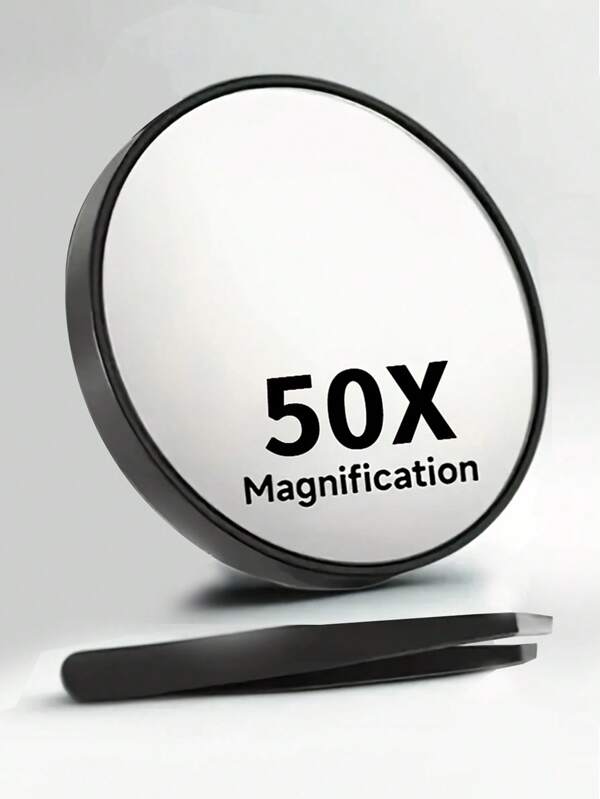 2 piezas (Espejo de aumento de 50x con ventosa y pinzas precisas para eliminar el vello), Espejo de maquillaje de 50x aumentos, Pinzas para cejas Herramienta de maquillaje de ojos Accesorios, Adecuado para maquillaje preciso de cerca y eliminación de vello, eliminación de puntos negros, limpieza facial, uso de lentes de contacto, etc.