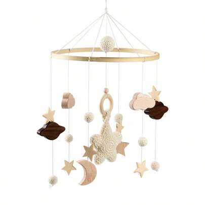 Mobile For Cot, Hanging Wind Chime With Clouds Stars, Bed Hanging Mobile Crib Toys With Felt Balls, Nursery Decor(Star)