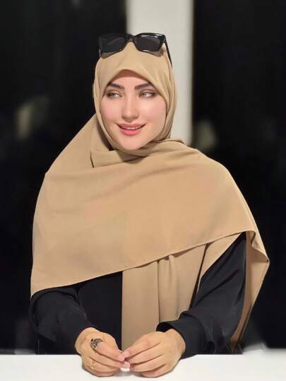 1pc Chiffon Muslim Headscarf, Solid Color Casual Scarf, Sunscreen Shawl, Beach Wrap, 140*140cm For Dress