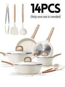 14Pcs Pots And Pans Set, Nonstick Cookware Sets, Granite Induction Cookware Non Stick Cooking Set With Frying Pans, Saucepans, Saute Pan, Extra Large Casserole, PFAS PTFE PFOA PFOS Free