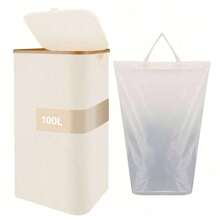 1pc Panier A Linge,Large Laundry Basket With Lid, 100L Tall Laundry Organizer Basket, Foldable Dirty Clothes Hamper With Handles, Collapsible Laundry Hamper, Waterproof Removable Bag For Bedroom Decor, Room Decor, Decorations, Decorations, Decor, Storage, Organizer Dress Pants Shoes Jeans Boots Skirtlaundry Hamper,Washing Basketbathroom Organizer,Basket,Storage Basket,Foldable Laundry Basket - Bamboo - View 15