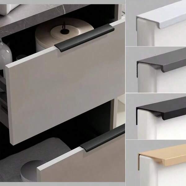 Einfacher und modischer Aluminiumlegierung-Griff, schwarz, weiß und gold unsichtbarer Griff, geeignet für Schubladen, Schranktüren, Schminktische und andere Möbel (1 Stück)