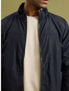 Men's Traditional High Collar Bomber Jacket With Cutouts - Navy Blue - View 1