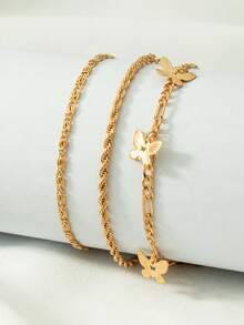 3pcs Set Minimalist Multi-Layer Metal Butterfly Pendant Anklet, Butterfly Braided Chain Anklet - Multicolor 1 - View 2