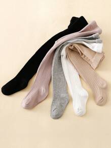 5pcs Girls' Solid Color Rib Knit Tights, All-Match Versatile Elastic Tights - Multicolor - View 1