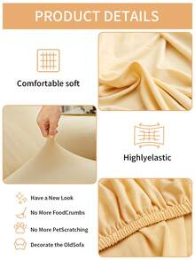 1pc Solid Color Sofa Cover, Elasticity Sofa Protector, Style Anti-Slip Design, Soft, Comfortable And Breathable, All Size, Suitable For All Seasons And Theme, Washable Sofa Cushion Cover